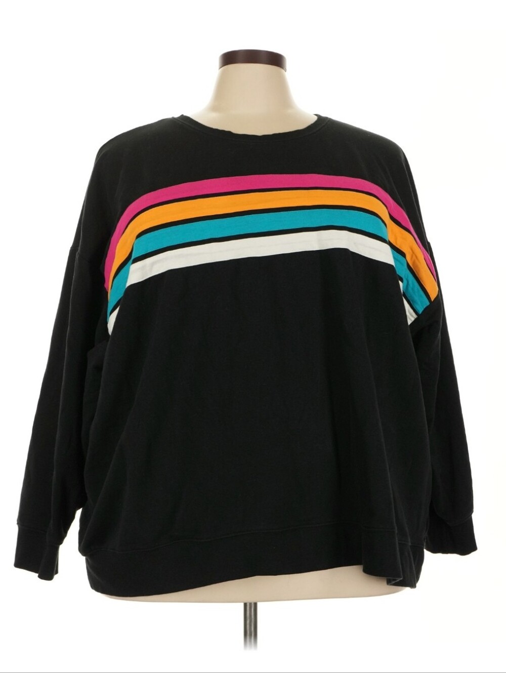 Retro Multicolor Striped Black Crewneck Sweater